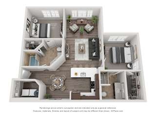 The Oak Two Bed Two Bath Floor Plan at Jamison at Brier Creek, Raleigh, North Carolina