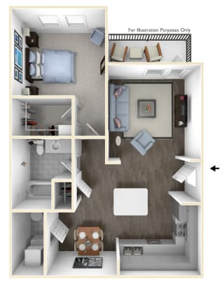 The Cypress 1 Bedroom 1 Bath Floor Plan at The Crest at Laurel Canyon, Canton