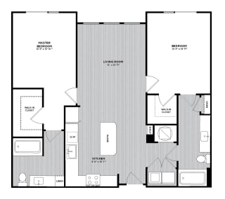 B2 2 Bed 2 Bath 1,143 Sq. Ft. Floor Plan at The Parker at Maitland Station in Maitland