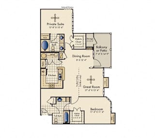 2 Bed 2 Bath Floor Plan with 1,196 Sq. Ft.  at Reserve by the Lake, Houston, TX, 77084