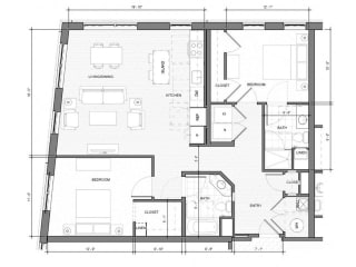 2BR-Corner-B Floor Plan| Merc