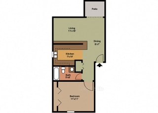 1 Bedroom, 1 Bathroom Floor Plan at The Court at Sandstone Apartments, Indiana