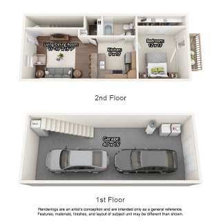 1 bedroom floorplan with garage