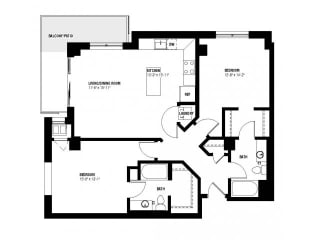 Presidio Floor Plan (2 beds, 2 baths, 1086-1162 sq.ft, rent $1,945-$2,355/month)
