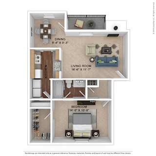 3 bedroom 2 bath The Ashe Floor Plan at Lake Johnson Mews  Apartments, PRG Real Estate Management, Raleigh, North Carolina