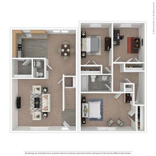 Riviera 2 bedroom 1 bathroom   Floor Plan at The Courtyards of Chanticleer Apartments, Virginia, 23451