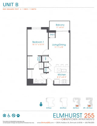 B Floor Plan at Elmhurst 255, Elmhurst, 60126