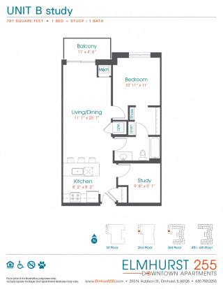 B Study Floor Plan at Elmhurst 255, Elmhurst