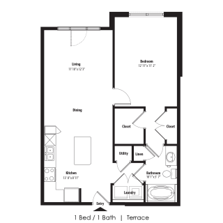 1 Bedroom Floor Plan at Legacy Commons, Omaha, 68130