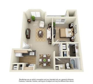1 Bedroom 1 Bathroom Floor Plan at Enclave at Lake Underhill, Florida, 32803