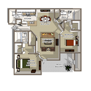 2 Bedroom Floor Plan at The Resort At Lake Crossing Apartments, PRG Real Estate, Lexington