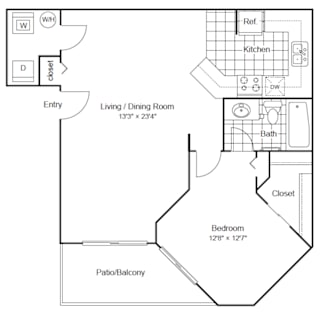 1 Bedroom 1 Bathroom Floor Plan at Scottsdale Horizon Apartments, Scottsdale, AZ