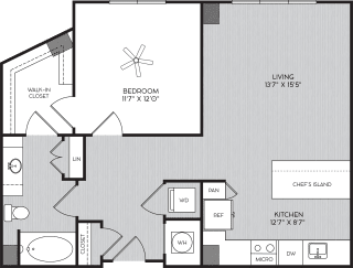 A3 One Bedroom Floor Plan with No Balcony at Apartments in Vinings