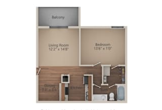 1 Bed 1 Bath (700 sq ft) Floor Plan at Whisper Hollow Apartments, Maryland Heights, MO