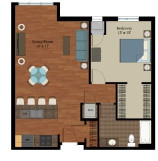 Floor Plan Modern - 1 Bedroom 1 Bath