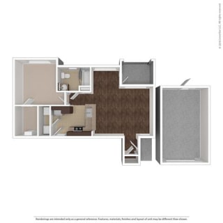 Axis 1 Bed 1 Bath, 726 Square-Foot Floor Plan at Orion Prosper Lakes, Prosper