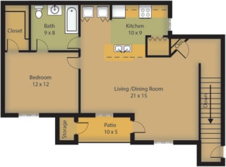 one bedroom apartment floor plan at Northlake Farms Apartments, Gurnee, 60031