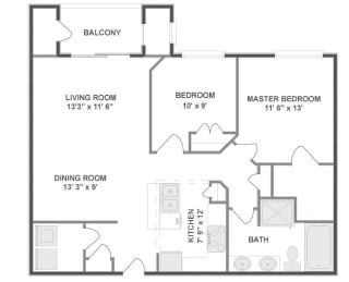 B3 Floor Plan at The MilTon Luxury Apartments, Vernon Hills, 60061