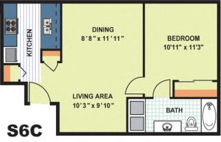 Floor Plan Standard One Bedroom (S6C)