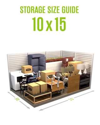A storage size guide for 10x15 is displayed.