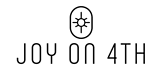 A graphic with a compass-like symbol and the text "JOY ON 4TH" on a green background.