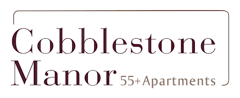A logo for Cobblestone Manor 55+ Apartments.