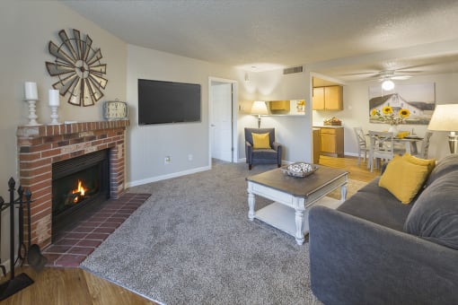 Modern Living Room with TV at The Glen at Briargate, Colorado Springs, Colorado, 80920
