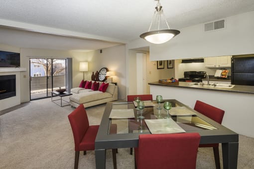 Dining Area With Kitchen View at The Parc at Briargate, Colorado Springs