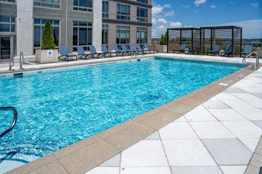 Ample pool side seating & cabanas at 360 State Street, New Haven, 06510