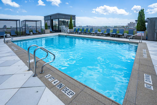 Heated rooftop pool with skytop cabanas at 360 State Street, Connecticut, 06510
