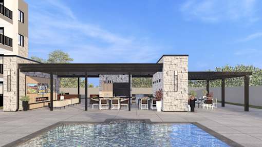 Modern outdoor patio area at Amara Luxury Apartments, Sacramento, California
