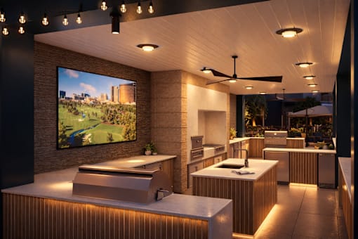 Poolside bbq area at Avela Luxury Apartments, Henderson, Nevada
