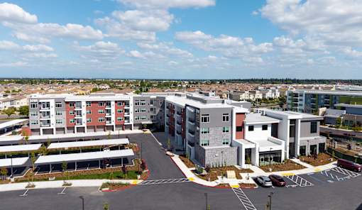 Ariel view of the apartment buildings at Amara Luxury Apartments