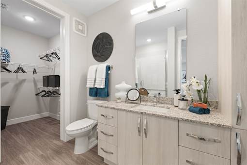 Bathroom With Adequate Storage at Mira at Palmer Ranch, Sarasota, FL, 34238