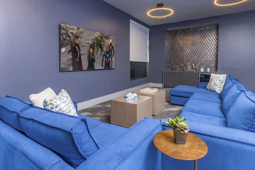 Media Lounge with comfortable seating at Zeta Luxury Apartments in Sacramento, CA