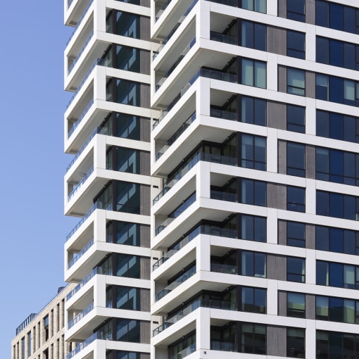a close up of the facade of a high rise building at The Boro, Tysons
