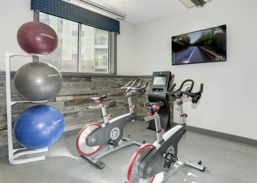 Fitness Center With Yoga/Stretch Area at 800 Carlyle, Alexandria, Virginia