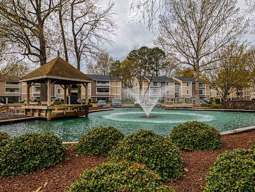 Large pond with the fountain at Compass at City Center, Newport News, VA, 23606