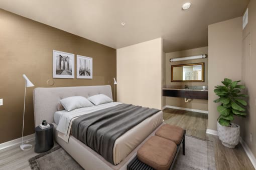 Master bedroom at the 505 Collection in Atlanta, Georgia.