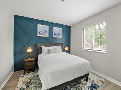 Furnished Bedroom with cozy bed at the 505 Collection in Atlanta, Georgia.