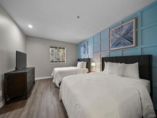 Furnished Bedroom with 2 bed at the 505 Collection in Atlanta, Georgia.