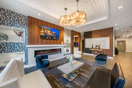 1st Floor Social Lounge with Fireplace and Coffee Bar at ELEVATE Apartment Homes, Minneapolis