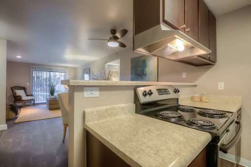 Electric Range In Kitchen at Hangar 128 Apartments, Washington, 98204