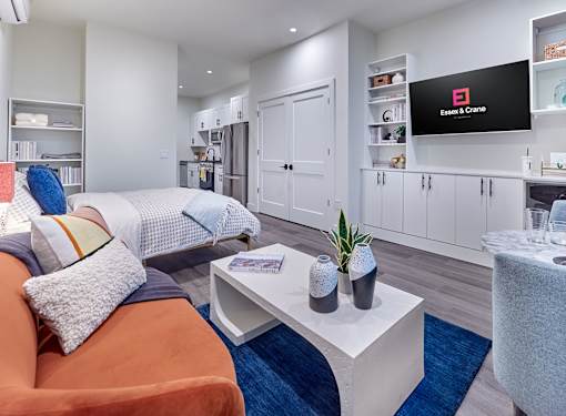 spacious studio, custom built in, large closet, full size appliances
