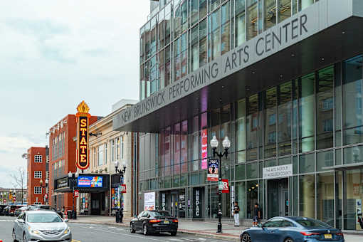 A street view of the New Brunswick Performing Arts Center.