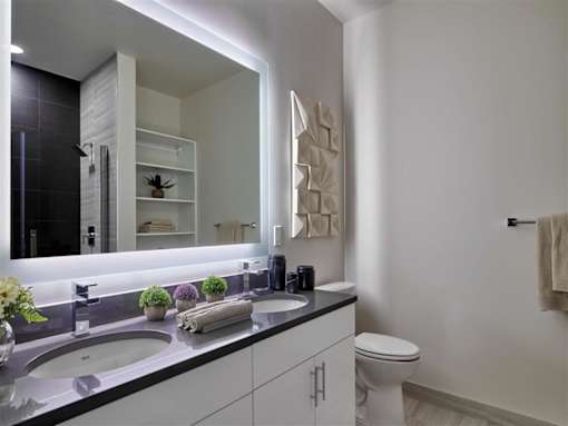 Bathroom with double vanity at Vermella Union, Union NJ