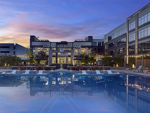 Evening view of pool and Vermella Union building in Union NJ