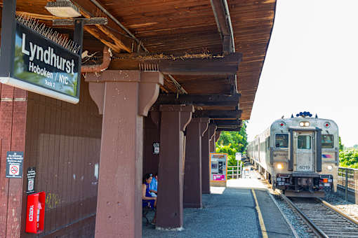 A train is pulling into the Lynhurst station.