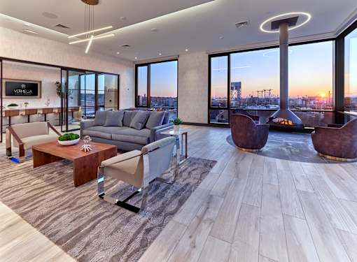 Sky lounge and exclusive clubroom with NYC skyline views, Vermella Broad Street, Newark NJ.