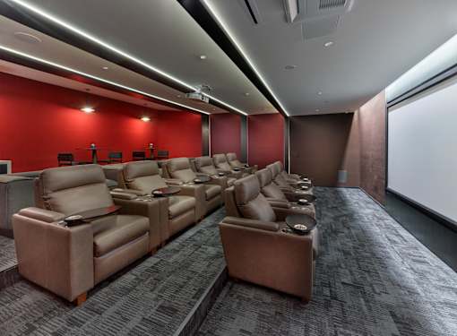 Resident movie theatre in luxury rental apartment community in bergen county, NJ.